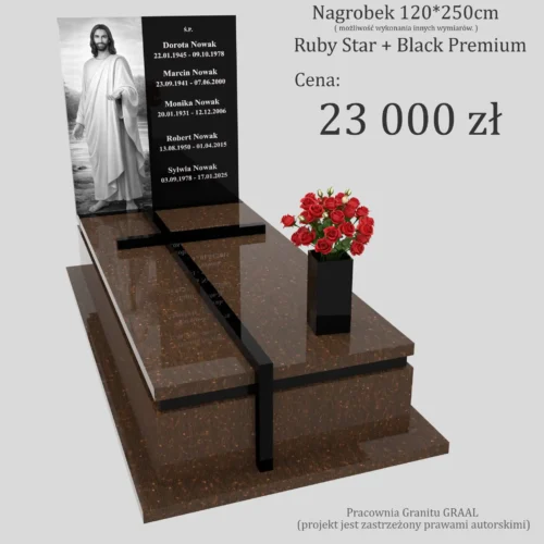 Nagrobki Warszawa | Nagrobki pojedyncze z grawerem Jezusa z granitu ruby star