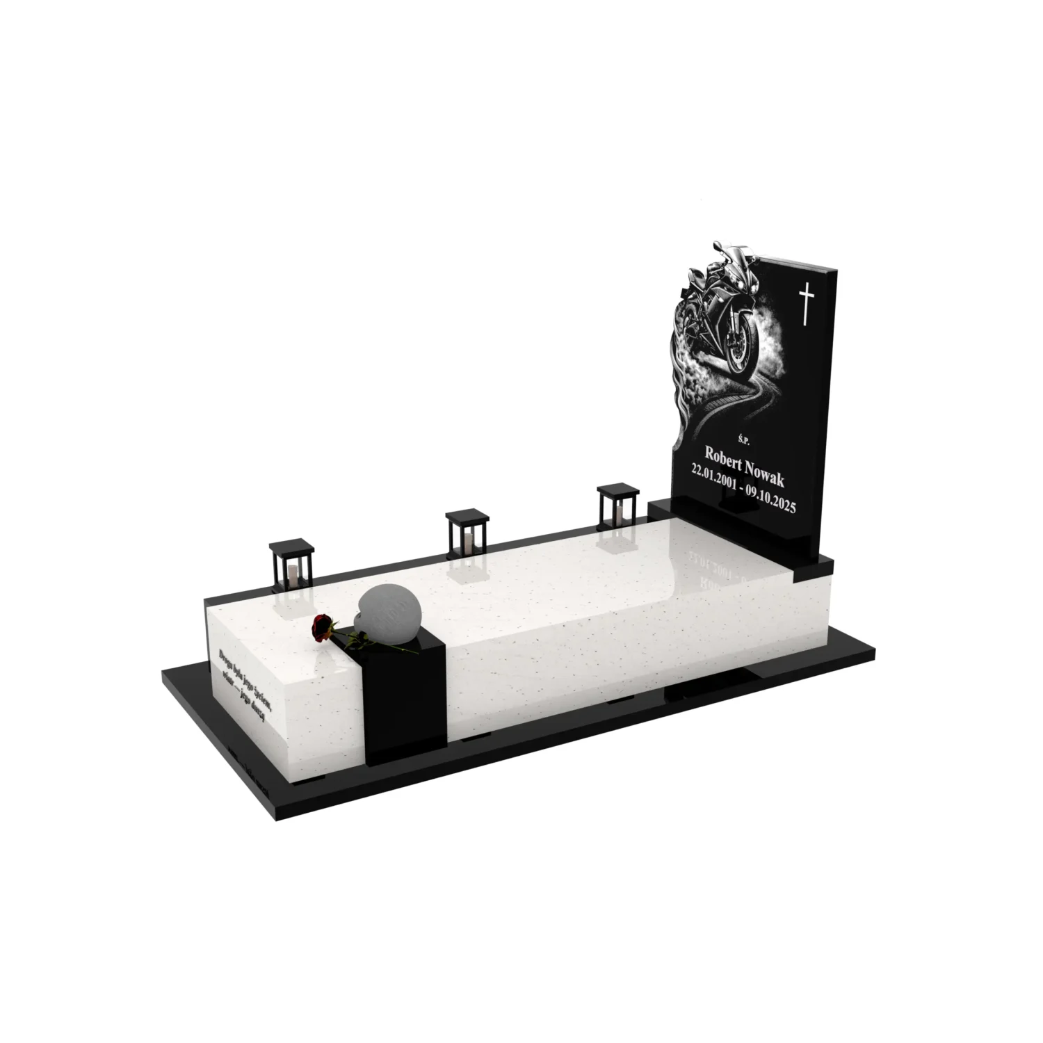 Nagrobek pojedynczy z grawerem motora i rzeźbą kasku K 131+360 – photo №2