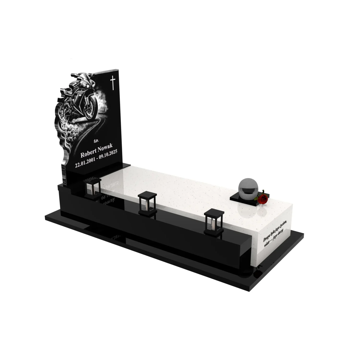 Nagrobek pojedynczy z grawerem motora i rzeźbą kasku K 131+360 – photo №10