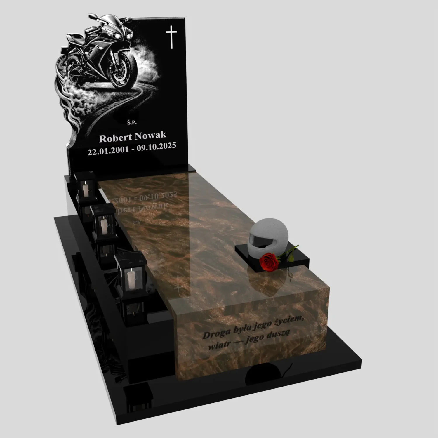 Nagrobek pojedynczy z grawerem motora i rzeźbą kasku K 131 zdjęcie 94