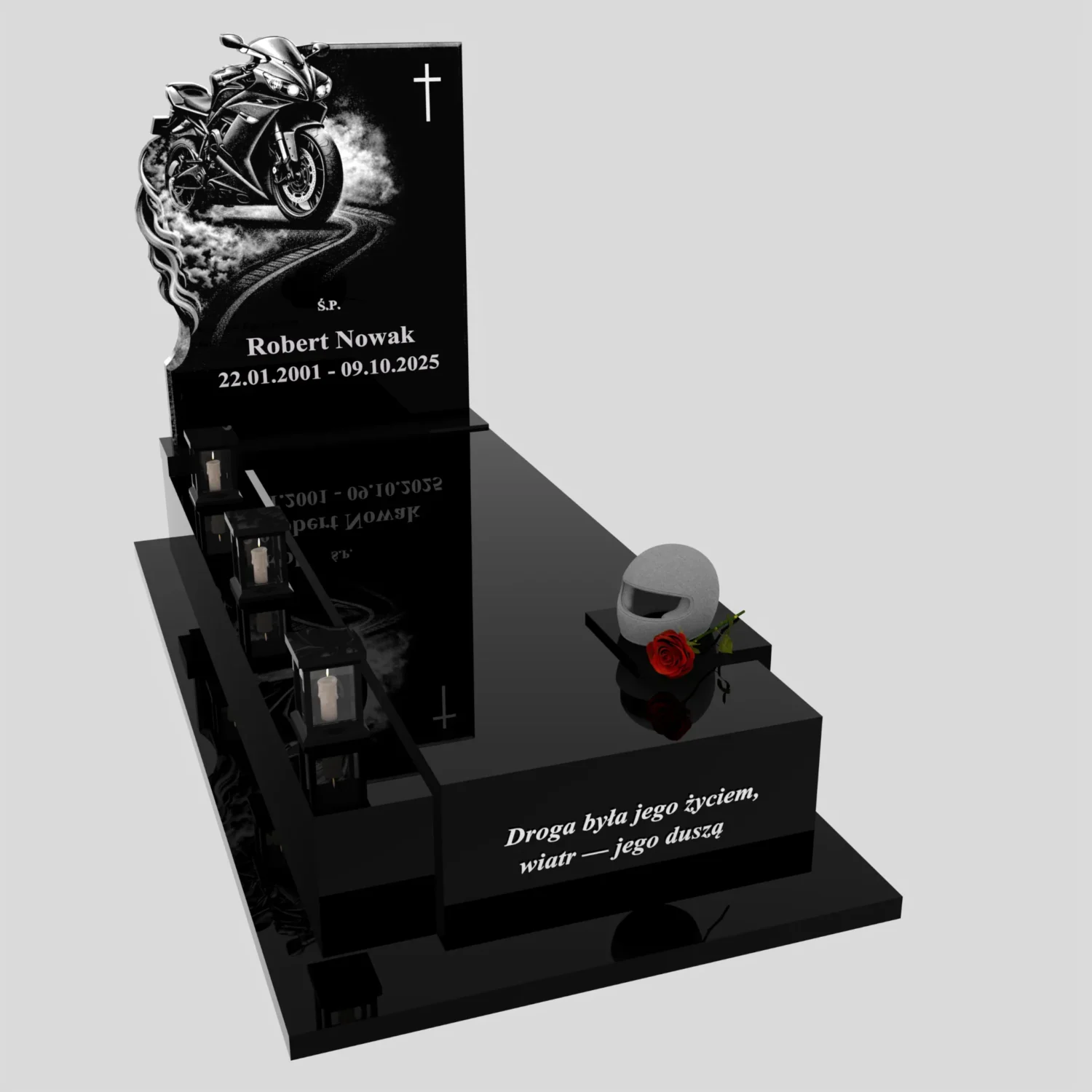 Nagrobek pojedynczy z grawerem motora i rzeźbą kasku K 131 zdjęcie 93
