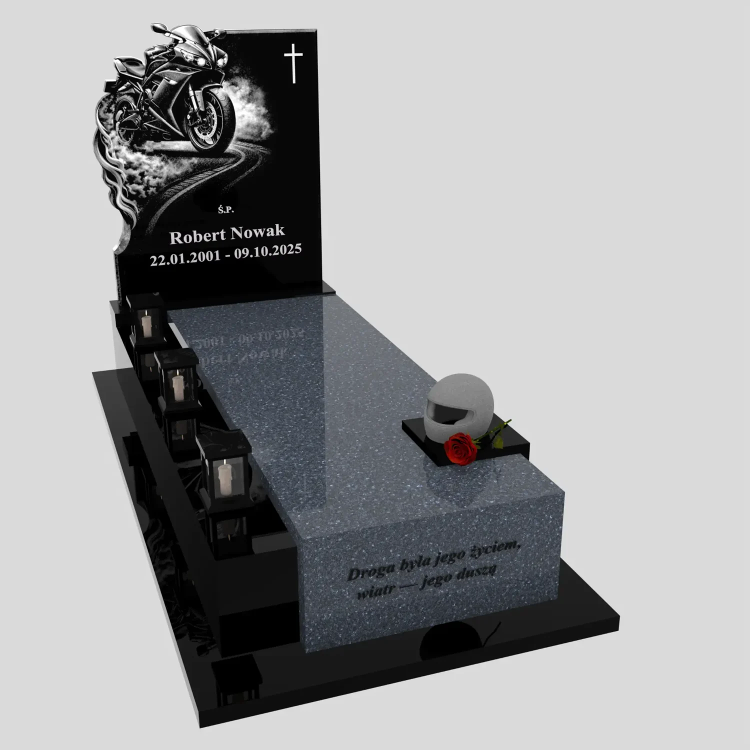 Nagrobek pojedynczy z grawerem motora i rzeźbą kasku K 131 zdjęcie 92
