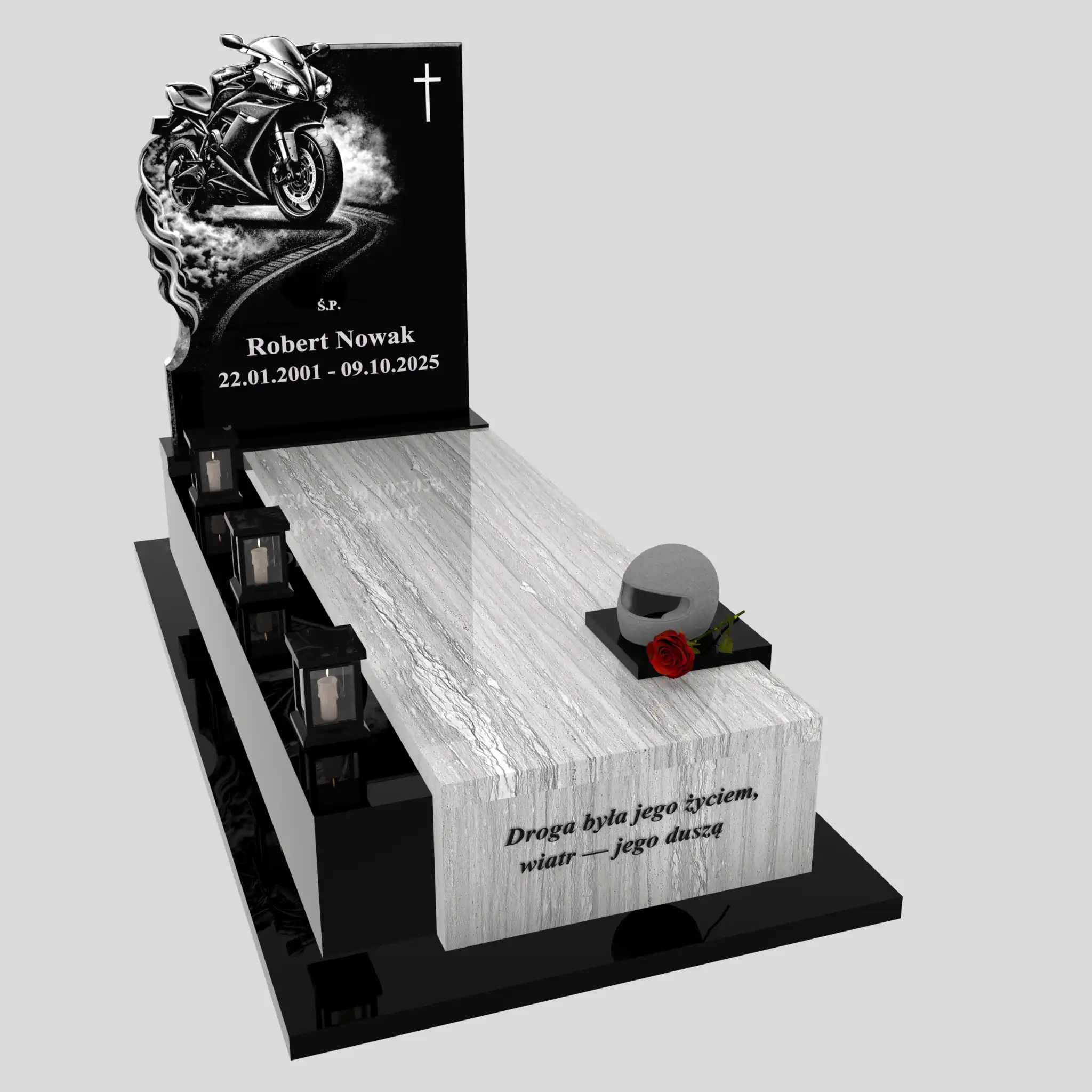Nagrobek pojedynczy z grawerem motora i rzeźbą kasku K 131 zdjęcie 91
