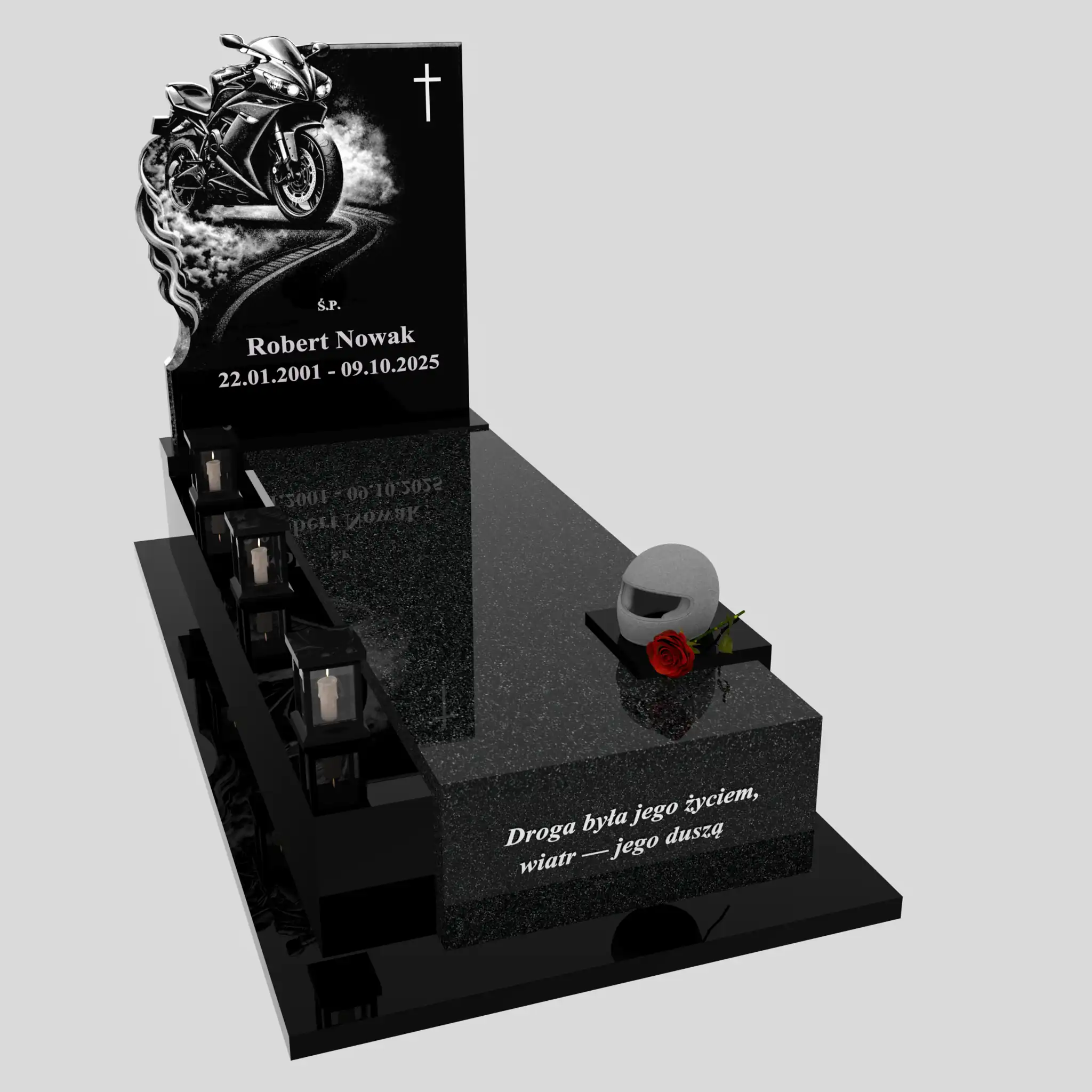 Nagrobek pojedynczy z grawerem motora i rzeźbą kasku K 131 zdjęcie 89