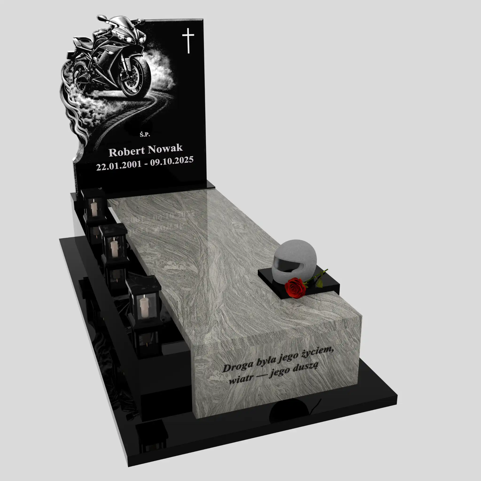 Nagrobek pojedynczy z grawerem motora i rzeźbą kasku K 131 zdjęcie 88