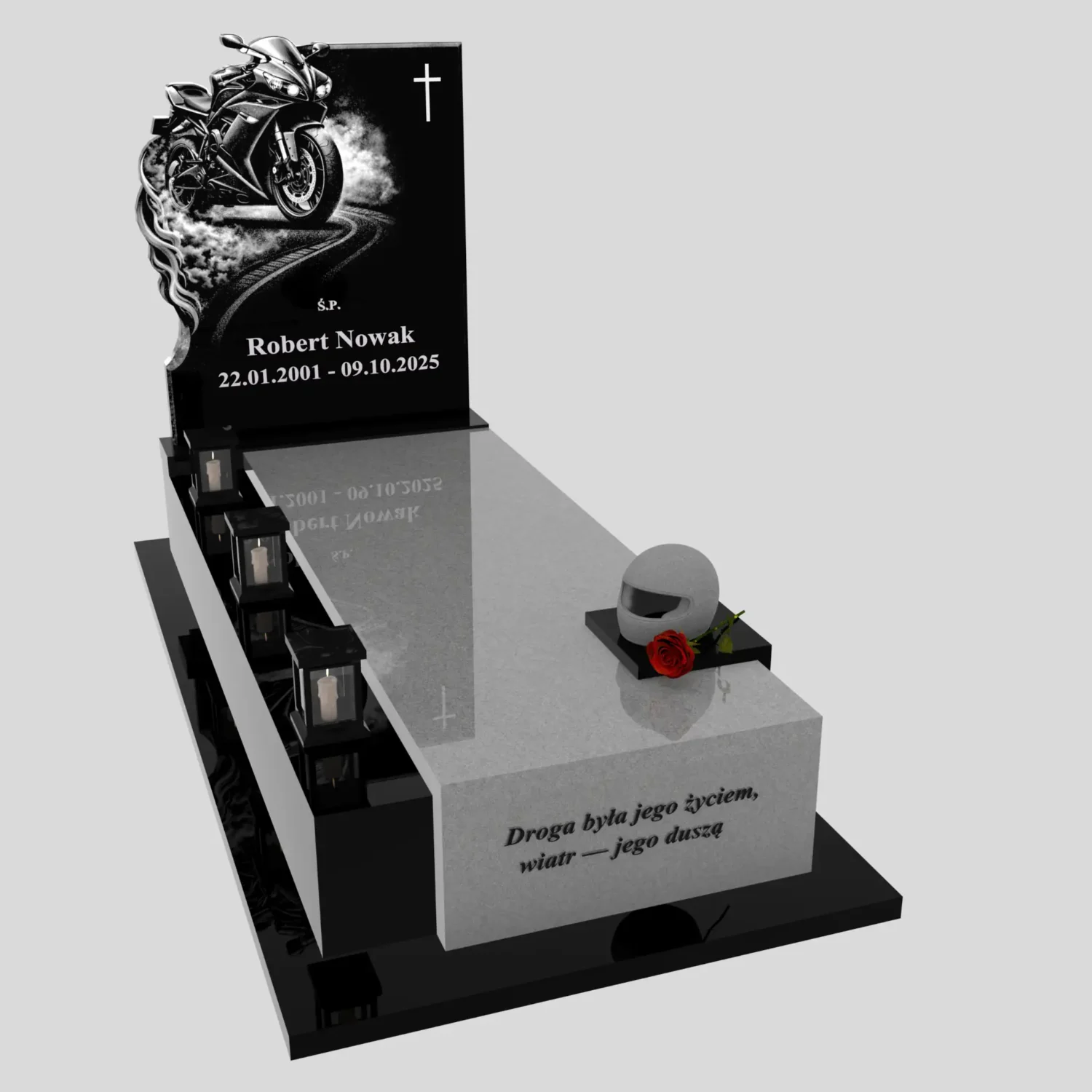 Nagrobek pojedynczy z grawerem motora i rzeźbą kasku K 131 zdjęcie 87