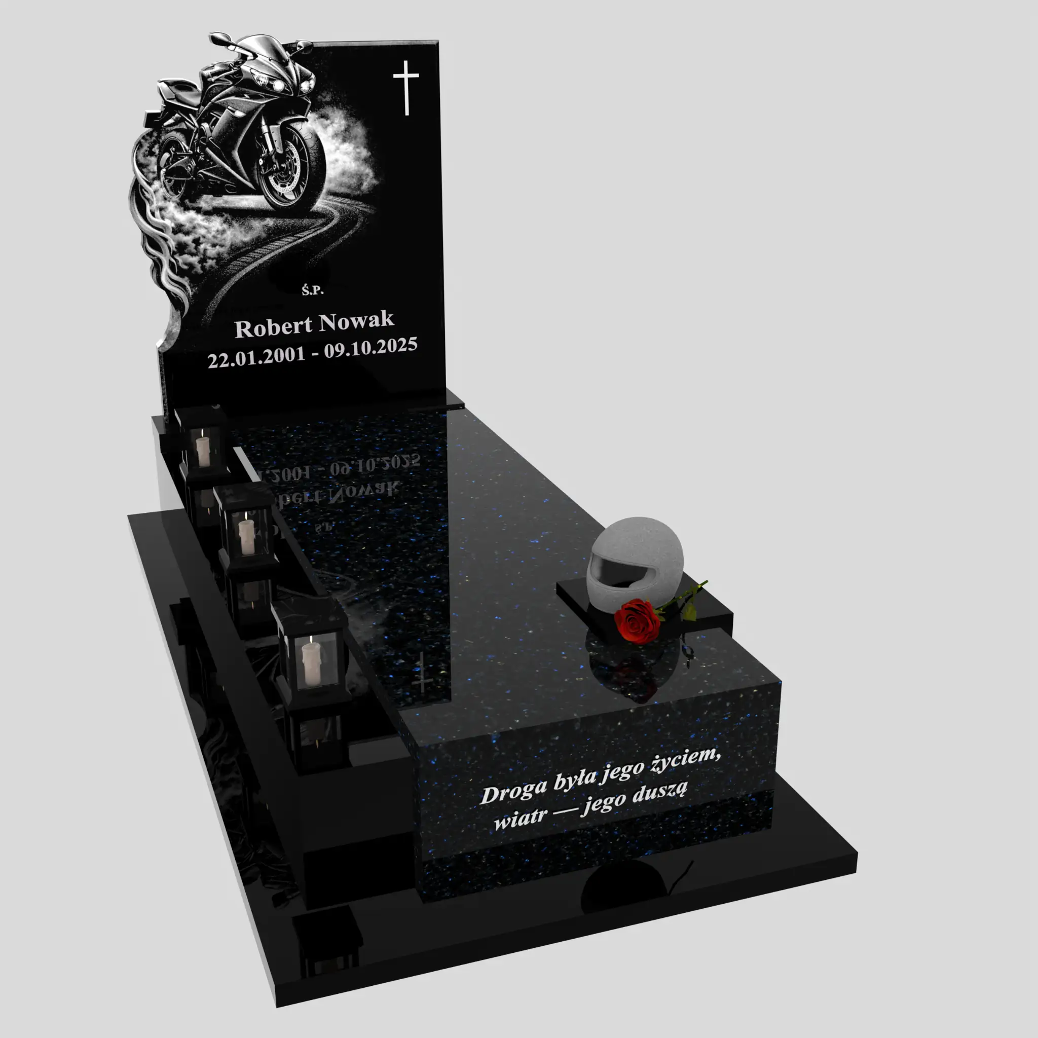 Nagrobek pojedynczy z grawerem motora i rzeźbą kasku K 131 zdjęcie 86