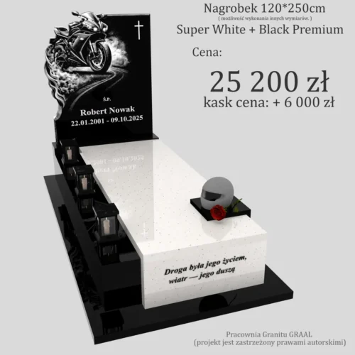 Nagrobki Warszawa | Nagrobki pojedyncze z grawerem motora z granitu super white