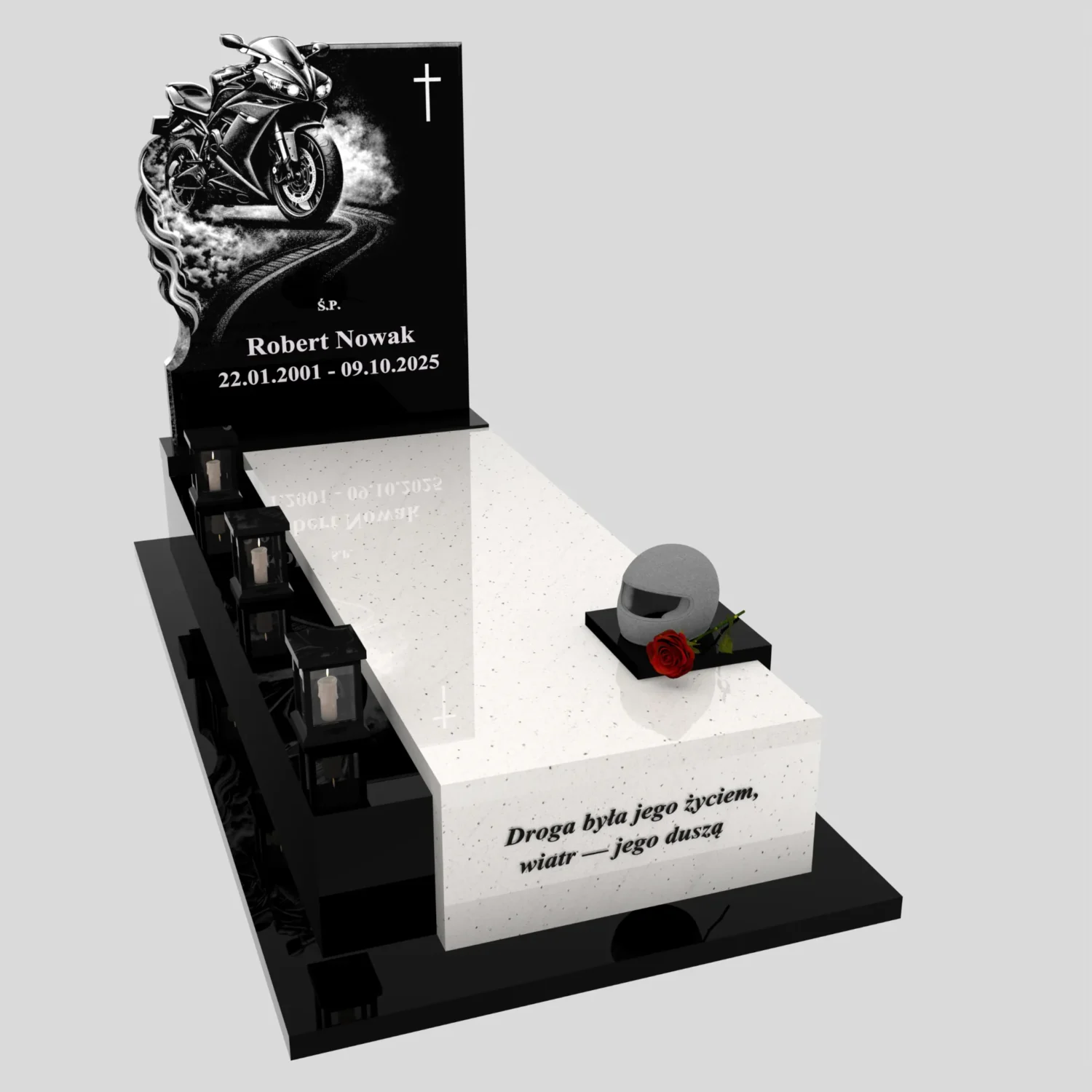 Nagrobek pojedynczy z grawerem motora i rzeźbą kasku K 131 zdjęcie 82