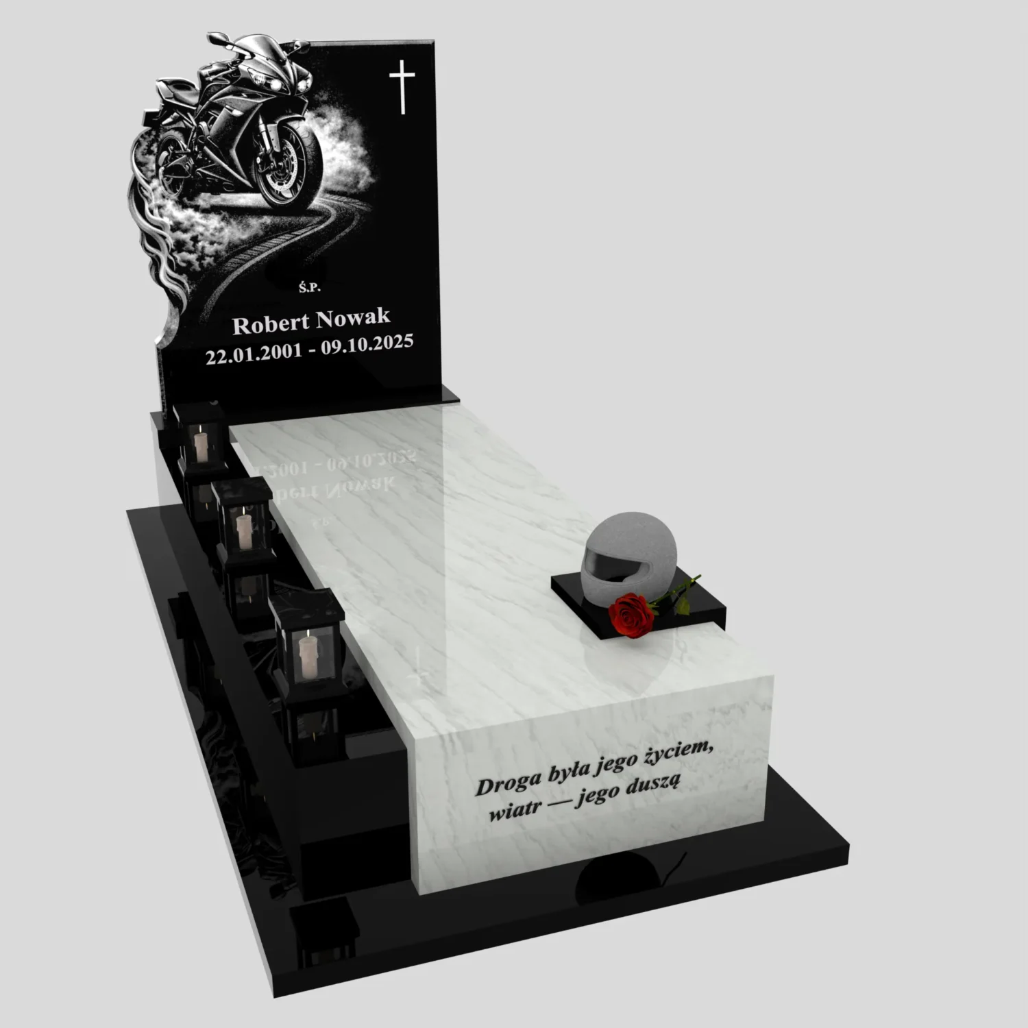 Nagrobek pojedynczy z grawerem motora i rzeźbą kasku K 131 zdjęcie 81