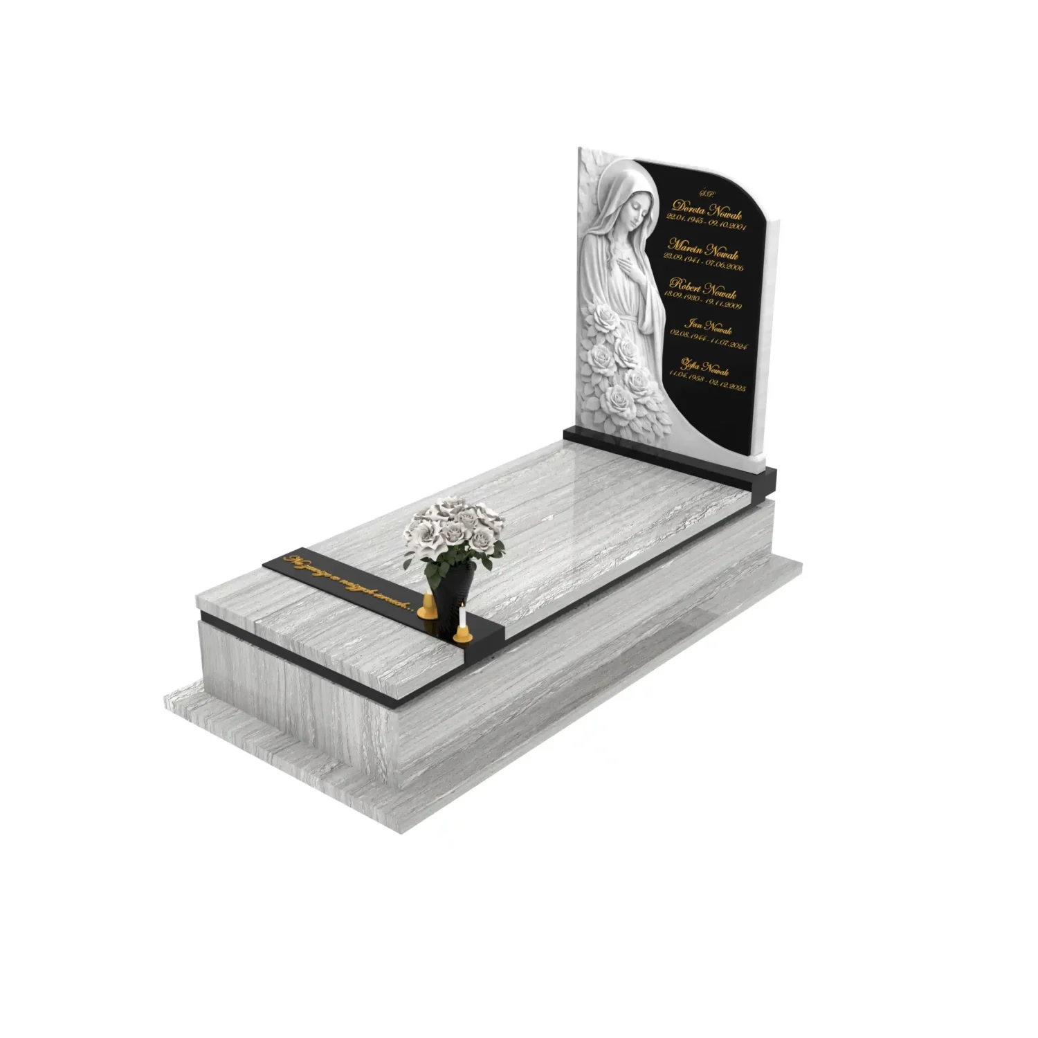 Nagrobek pojedynczy z rzeźbą Matki Boskiej z marmuru CK 186+360 – photo №1