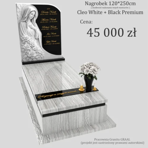 Nagrobki Warszawa | Nagrobki pojedyncze z rzeźbą Matki Boskiej z granitu cleo white