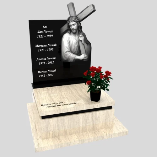 Nagrobki Warszawa | Nagrobki urnowe z grawerem Jezusa z granitu ivory gold