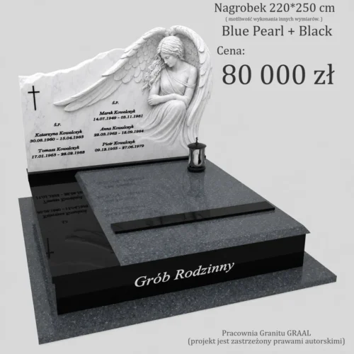 Nagrobki Warszawa | Nagrobki podwójne z aniołem z granitu blue pearl