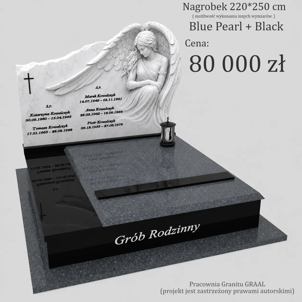 Nagrobek podwójny z aniołem z marmuru CK 189 zdjęcie 33