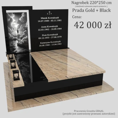 Nagrobki Warszawa | Nagrobki podwójne z grawerem nieba z granitu prada gold
