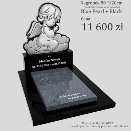 Nagrobki Warszawa | Nagrobki dla dzieci z grawerem anioła z granitu blue pearl