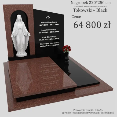 Nagrobki Warszawa | Nagrobki podwójne z rzeźbą Matki Boskiej z granitu tokowski