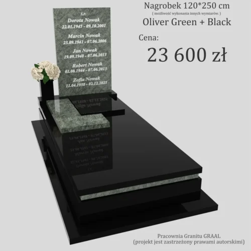 Nagrobki pojedyncze nowoczesne – minimalistyczny nagrobek z granitu Oliver Green i czarnego