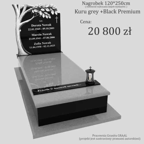 Nagrobki Warszawa | Nagrobki pojedyncze z drzewem z granitu kuru grey