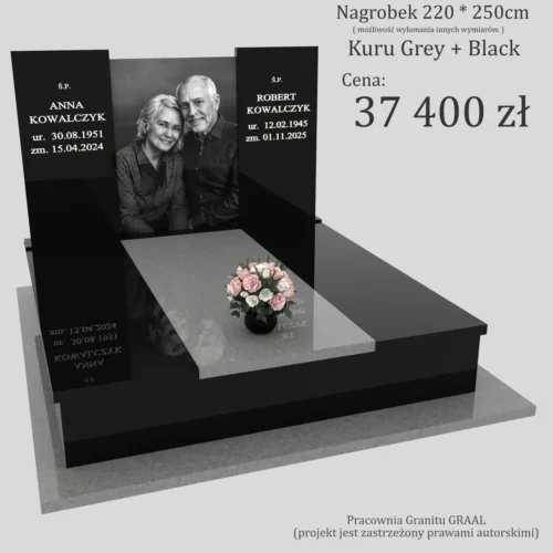 Nagrobki Warszawa | Nagrobki podwójne z grawerem portretu z granitu Kuru Grey