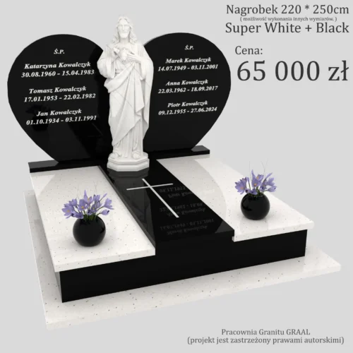 Nagrobki Warszawa | Nagrobki podwójne rzeźbą Jezusa z granitu super white