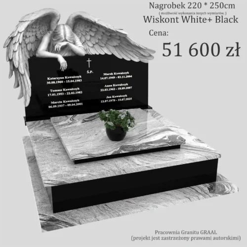 Nagrobki Warszawa | Nagrobki podwójne z aniołem z granitu wiskont white