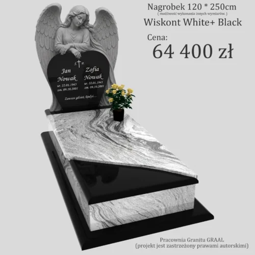 Nagrobki Warszawa | Nagrobki pojedyncze z rzeźbą anioła z granitu wiskont white