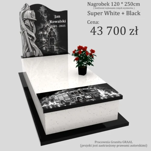 Nagrobki Warszawa | Nagrobki pojedyncze z rzeźbą dla strażaka z granitu super white