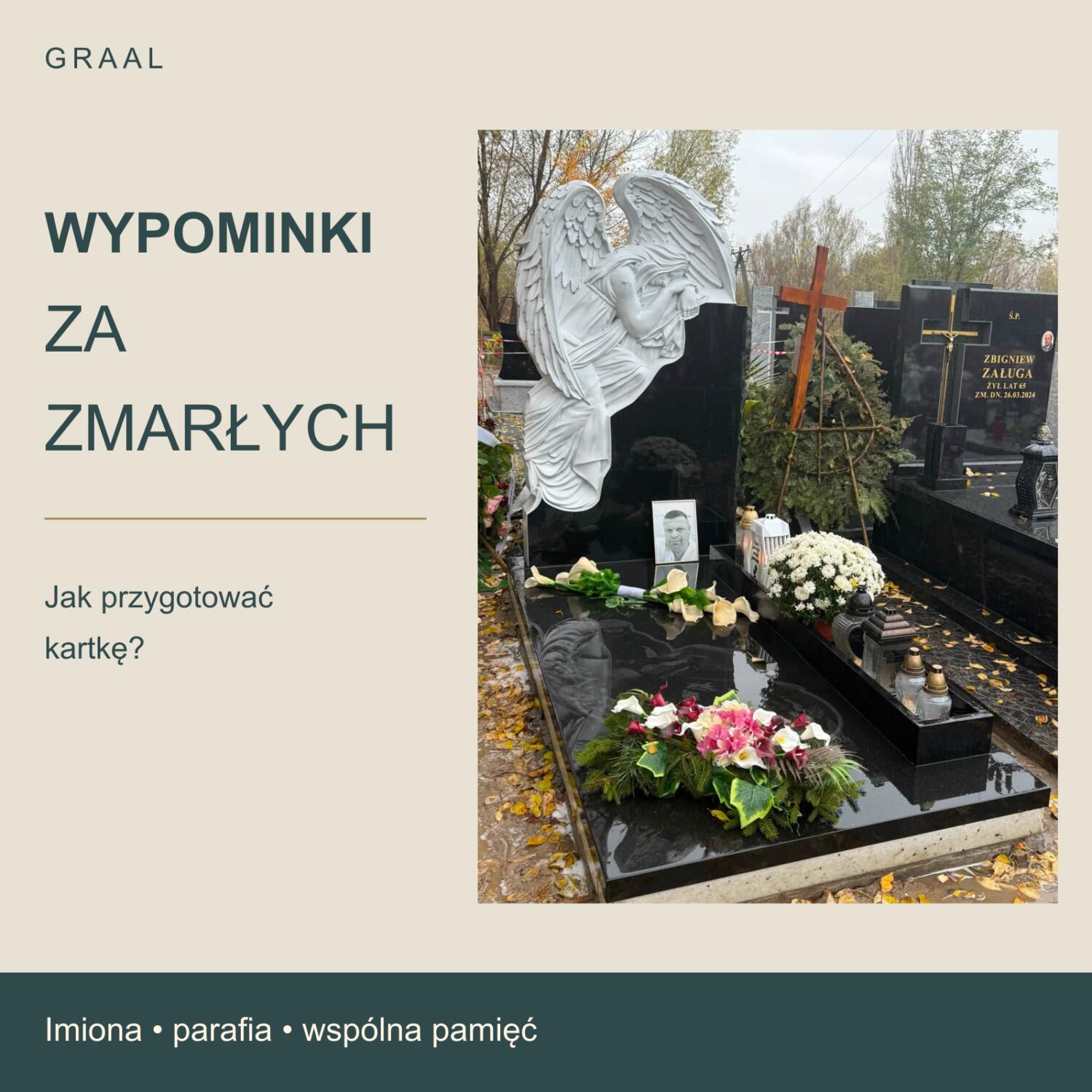 Okładka GRAAL: wypominki za zmarłych — jak przygotować kartkę, z fotografią miejsca pamięci