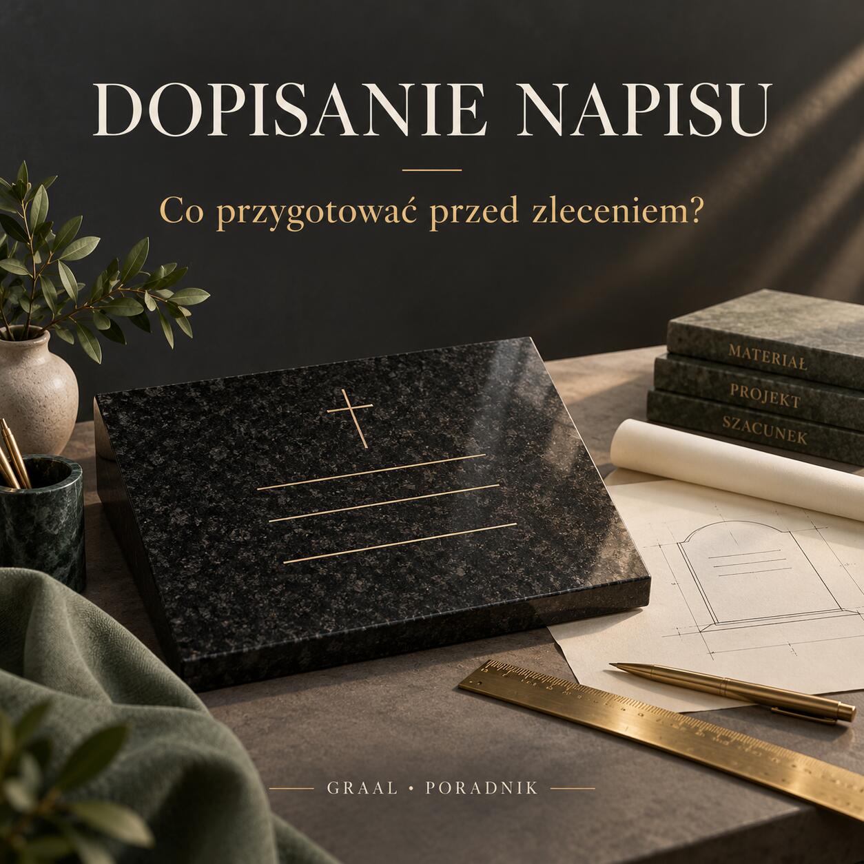 Artystyczna wizualizacja przygotowania projektu dodatkowego napisu na nagrobku