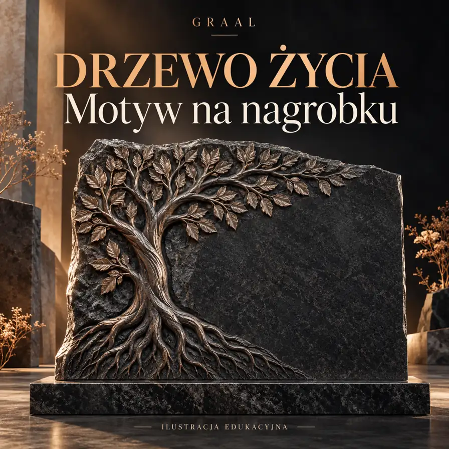 Ilustracja edukacyjna kamiennej tablicy z motywem drzewa życia i miejscem na napis