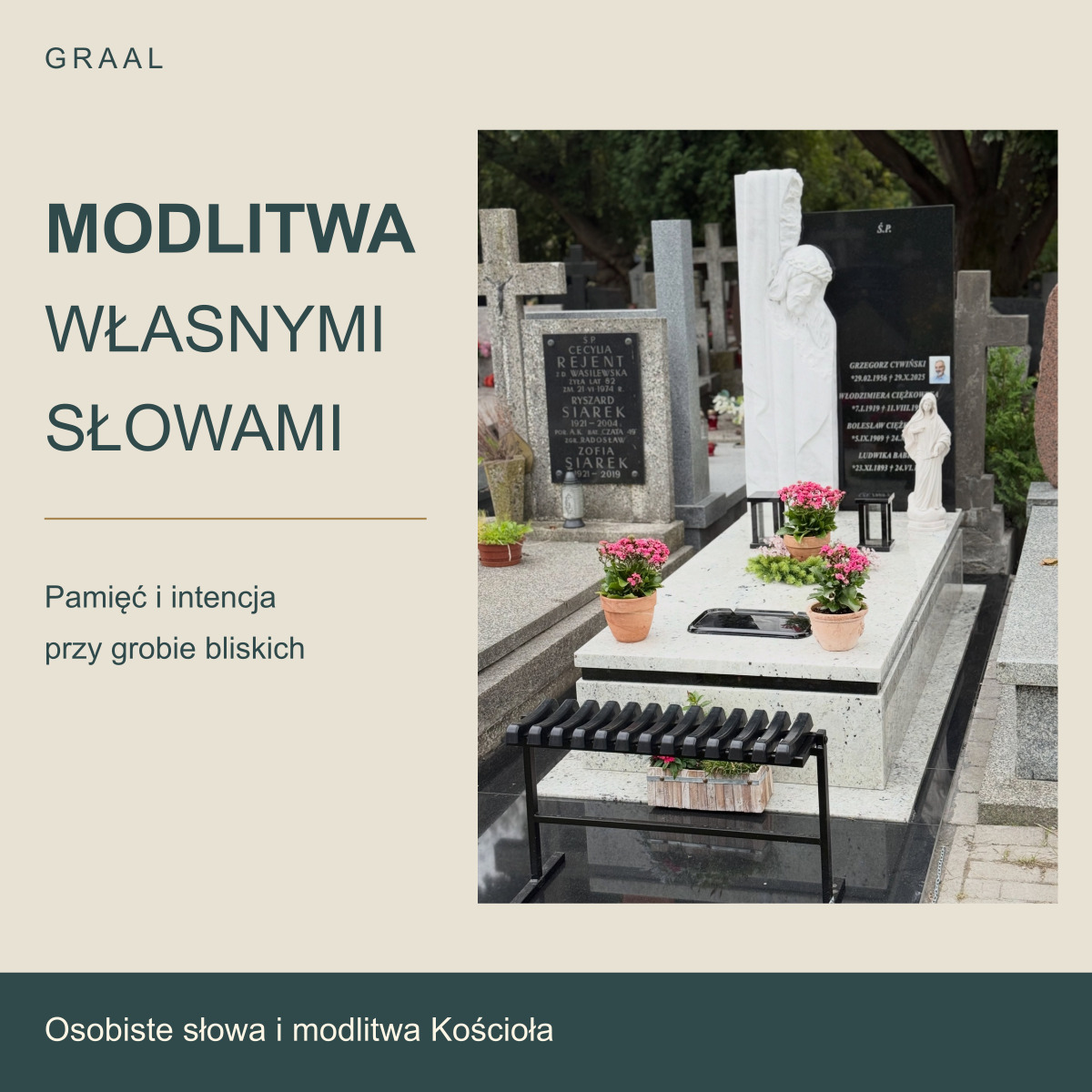 Modlitwa własnymi słowami — rzeczywista realizacja GRAAL z jasnym motywem Chrystusa przy krzyżu i ciemną tablicą