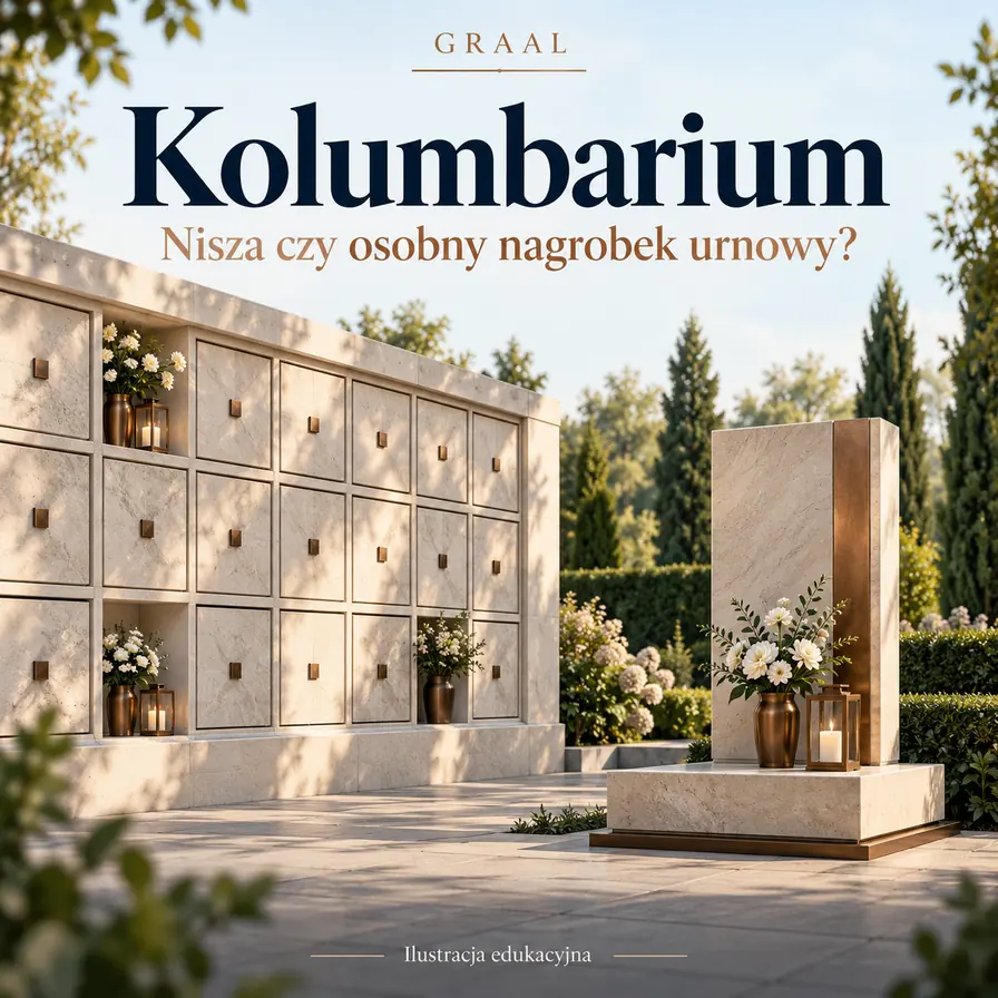 Kolumbarium i osobny nagrobek urnowy — ilustracja edukacyjna porównania