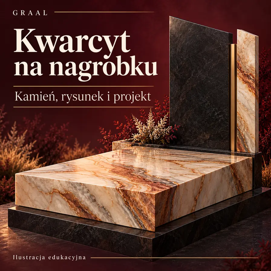 Kwarcyt na nagrobku — edukacyjna ilustracja kamiennej kompozycji