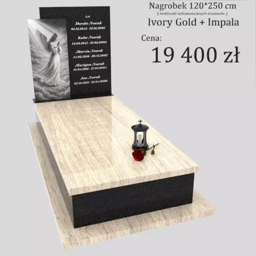 Nagrobki Warszawa | Nagrobki pojedyncze z grawerem anioła z granitu ivory gold