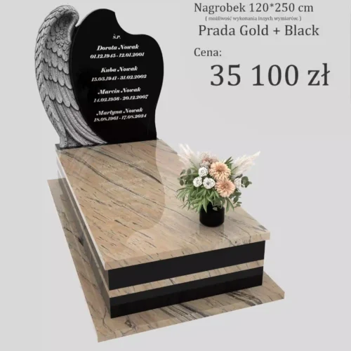 Nagrobki Warszawa | Nagrobki pojedyncze z rzeźbą skrzydła z granitu prada gold