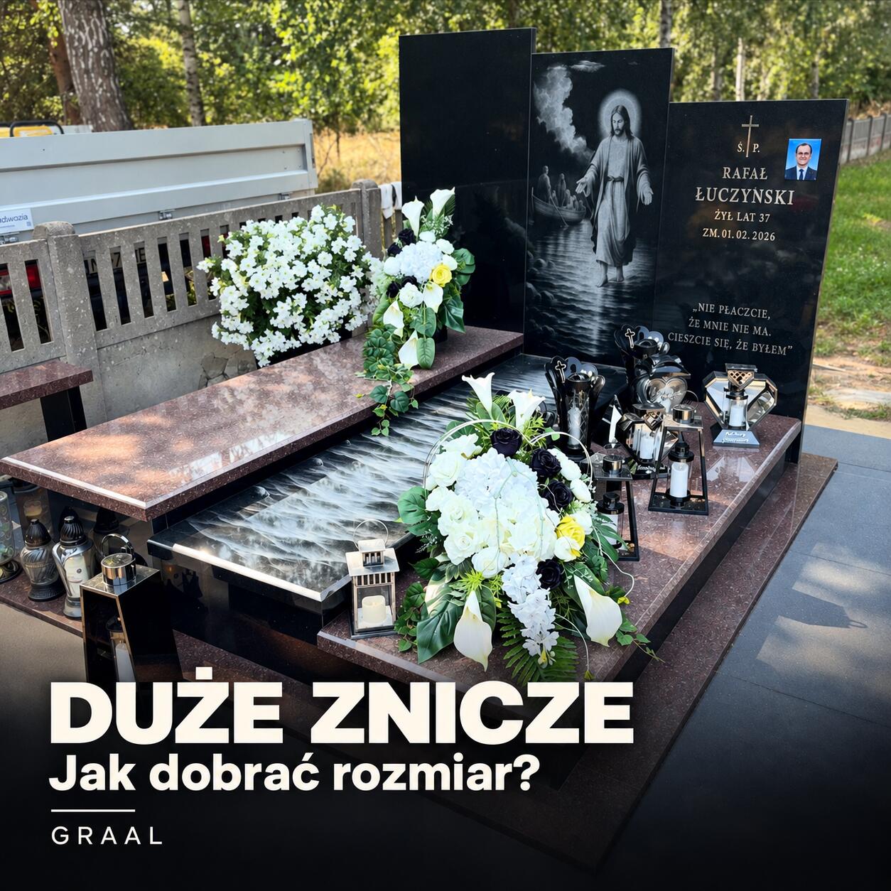 Okładka poradnika GRAAL o doborze rozmiaru dużych zniczy na cmentarz